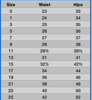 size 3 womens jeans measurements