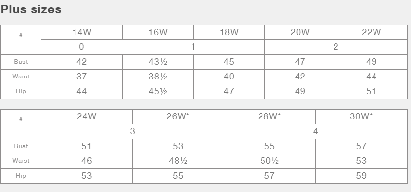 silver jean size chart